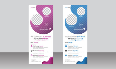  Corporate roll-up banner. simple business roll up standee x-banner template. vector 2 gradient roll up banner design. 