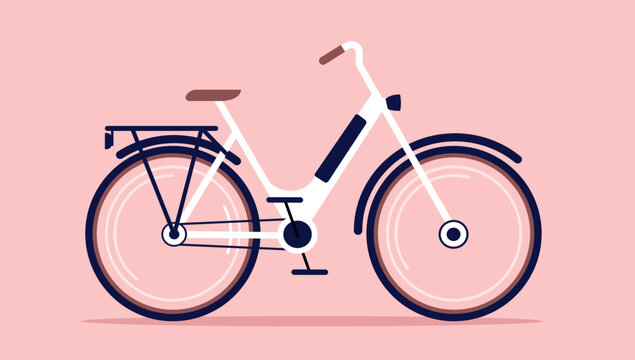 Electric bike - Vector illustration of female e-bike for women in white colour, side view and flat design on light pink background