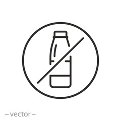 lactose free icon, milk bottle crossed out, no dairy product, thin line symbol on white background - editable stroke vector illustration eps10