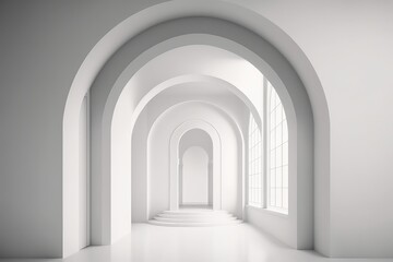 White minimalistic interior with arches. Generative AI