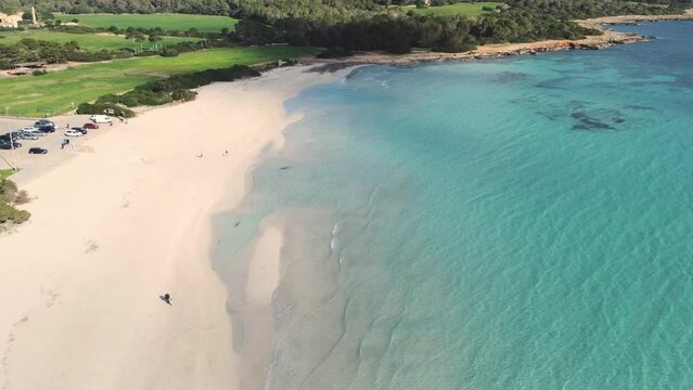 aerial view natural paradise beach in the mediterranean, sa Coma Majorca, Balearic Islands