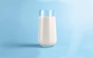 Close Glass with milk on blue background