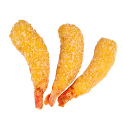 Crunchy fried shrimps snack isolated on the white background