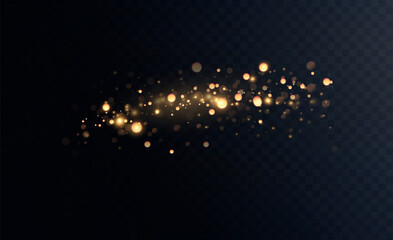 Golden sequins glow with many lights. Glittering dust. Luxurious background of golden particles.