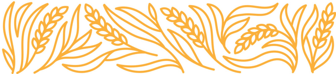 Design element for bakery. Floral ornament. Spikelets and ears of wheat. Editable outline stroke. Vector line.