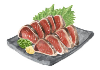 水彩のカツオのたたき01_3