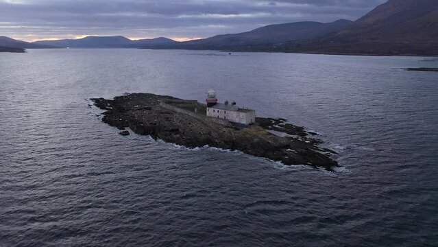 Aerial footage Roancarrigmore Lighthouse, Bantry Bay, West Cork, Ireland 4K
Shot by a drone which flies in orbit. Rocky coast and rough sea waves.