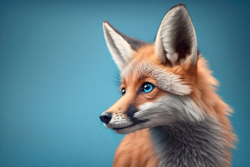 Cute fluffy fox portrait on the simple background, super photo realistic, generative ai