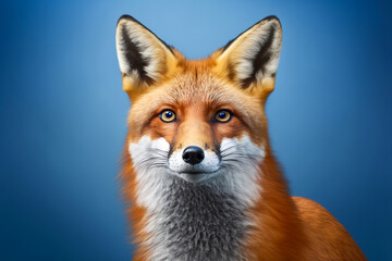 Fototapeta premium Cute fluffy fox portrait on the simple background, super photo realistic, generative ai