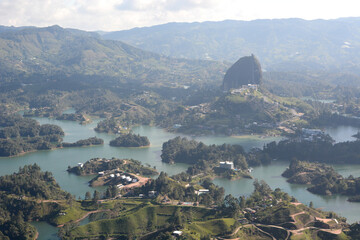 Obraz premium Aerial view of El Penol rock and Guatapé lake. Antioquia department. Colombia