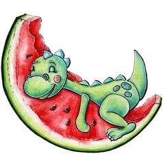 Dragon&Watermelon,idea for prints on t-shirts,caps,bags,cups,idea for kids illustrations books,prints for posters,stickers,invitations.