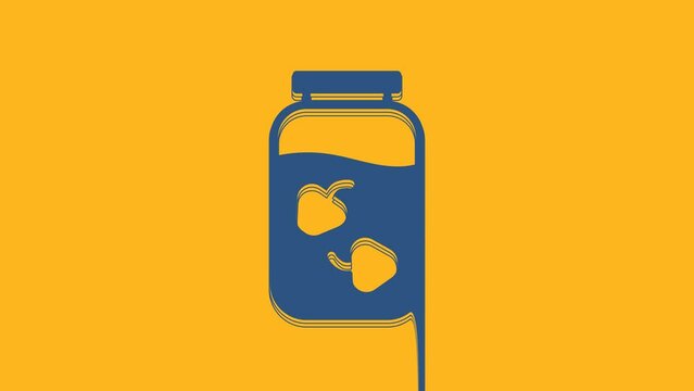 Blue Strawberry jam jar icon isolated on orange background. 4K Video motion graphic animation