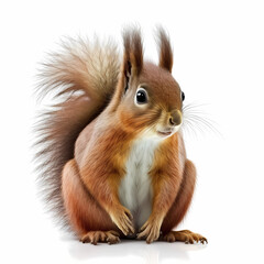 Fototapeta premium Red Squirrel Isolated White. Generative AI