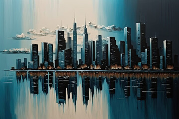 City skyline at night, generative AI