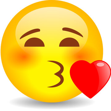 Cute emoji sending kiss, vector cartoon
