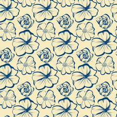 Seamless pattern with flowers on a white background.