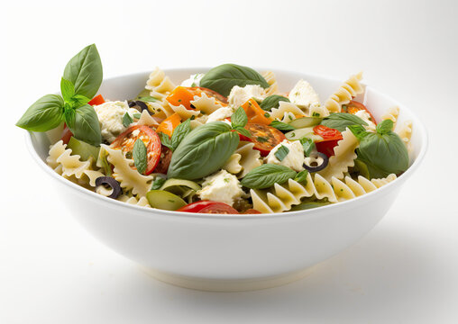 pasta salad with vegetables on white background IA