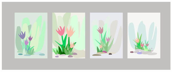 Tulips shapes background template. for banners. Modern trendy graphic design. Colourful collection set. Book cover, poster flier book mark uses.