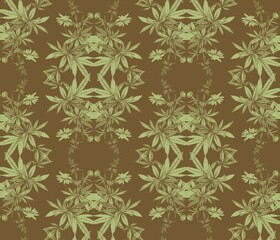 a seamless, repeating pattern, vector, featuring medicinal marijuana, hemp, cannabis plant 