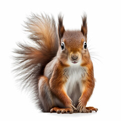 Fototapeta premium Red Squirrel Isolated White. Generative AI