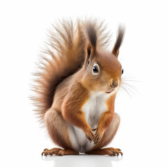 Fototapeta premium Red Squirrel Isolated White. Generative AI