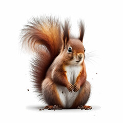 Fototapeta premium Red Squirrel Isolated White. Generative AI