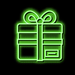 gift box with ribbon bow neon glow icon illustration - obrazy, fototapety, plakaty