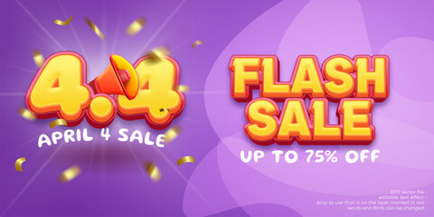 Realistic vector april 4 promotional flash sale design with 3D style editable text effect