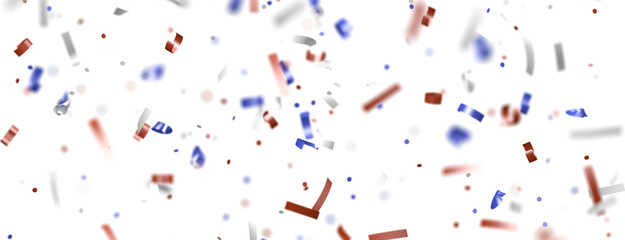 Confetti - Red white blue shiny confetti Confetti on white background, isolate, tricolor concept,