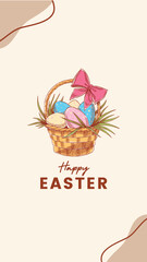 Happy easter day celebration card with colorful egg and bunnies. Vector illustration banner or poster