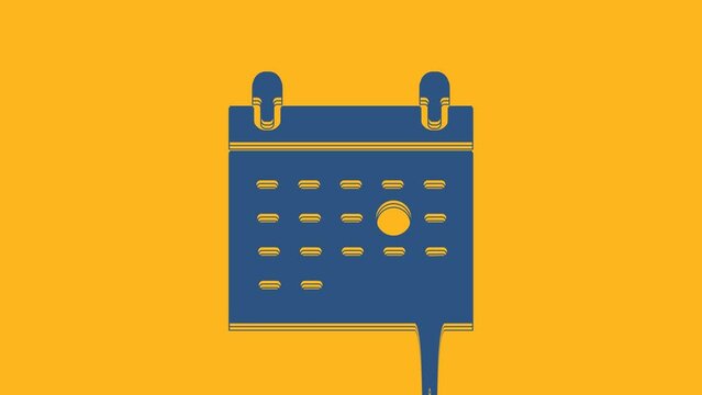 Blue Calendar death icon isolated on orange background. 4K Video motion graphic animation