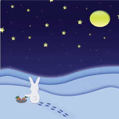 Obraz na płótnie Canvas Bunny and carrot watching the moon