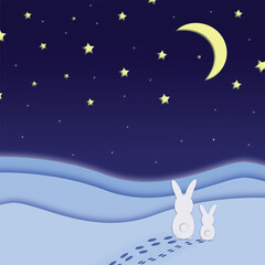 Obraz na płótnie Canvas bunnies are watching the moon