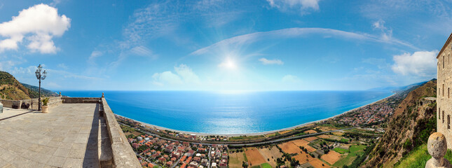 Fiumefreddo Bruzio (one of Italy’s Most Beautiful Villages) on mountain hill top above Tyrrhenian...