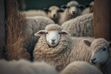 Schafe in Herde im Stall am Bauernhof