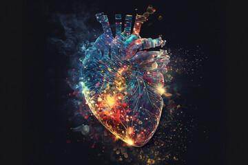 Digital abstract concept art of human heart. Generative AI