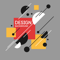 Abstract background in a modern trendy style. Poster with simple flat different geometric shapes.