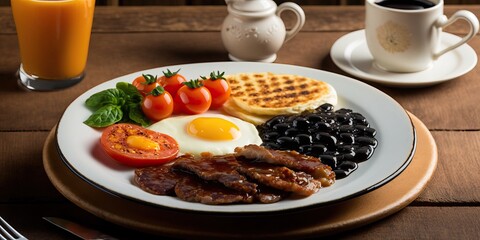 Typical English Breakfast, Bacon And Eggs, Generative AI