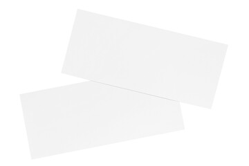 Two paper or plastic pieces (cards, tickets, flyers, invitations, coupons, banknotes, etc.), cut out