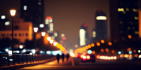 Bokeh blurred night city background (created with Generative AI)