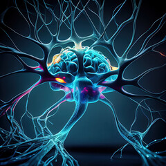 Brain nerve cells. Created with AI generation tools. - 577802242