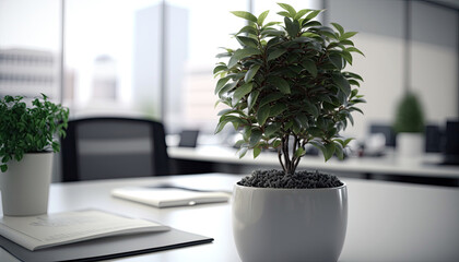 Office plant, advertising banner background, commercial template with copy space (created with Generative AI)