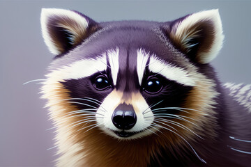 Colorful magic cute raccoon, cartoon style painting. Generative ai art illustration