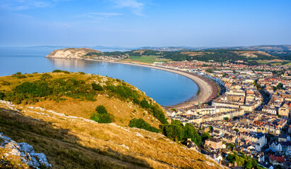Panoramic of Llandudno town, the largest seaside resort in Wales, United Kingdom