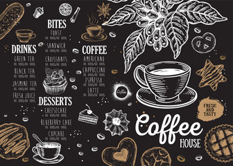 Coffee house menu. Restaurant cafe menu, template design. Food flyer.	
