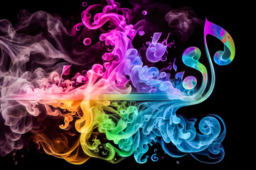 Fototapeta na wymiar colorful smoke in the form of musical notes. Generative AI, Generative, AI