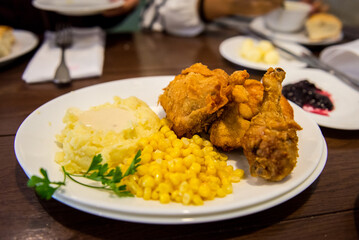 Fried chicken dinner at a restaurant