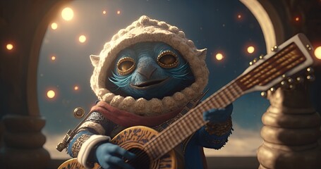 Time-Traveling Bard Singing to a Sentient Planet. Generative AI.