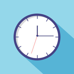 Office or room wall clock with shadow. Vector illustration in a flat style. Clock vector icon. Clock icon design.