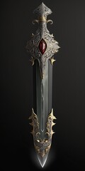 Flamberge Claymore Sword Medieval Design Double-Handed Longsword. Isolated on Black. Generative AI.